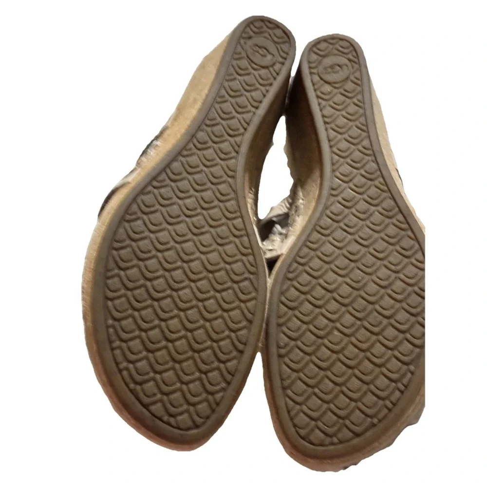UGG Wedge Sandals Womens 8 Tan Leather Braided Metallic Cork Excellent Strappy